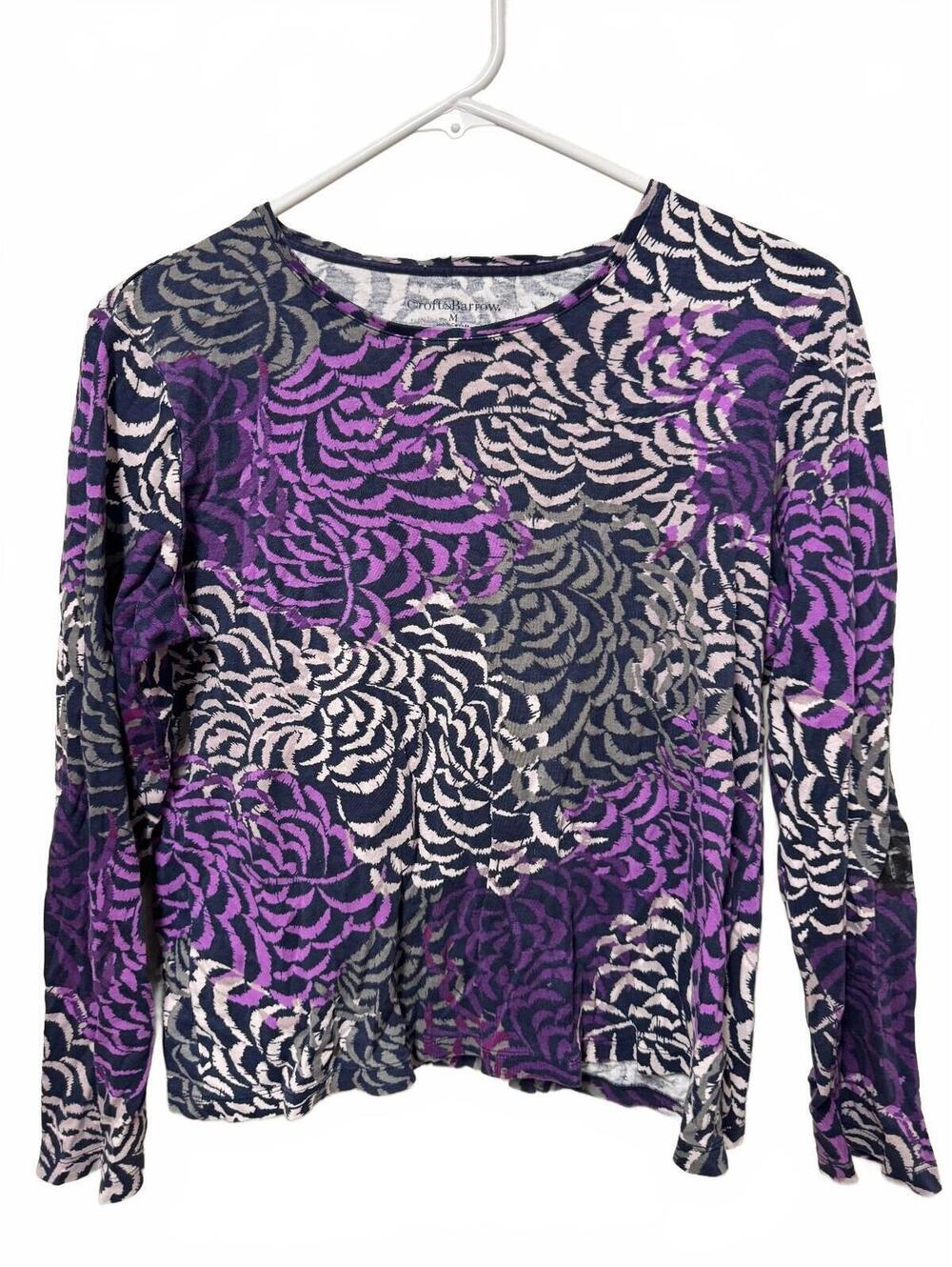 Croft & Barrow Women's Floral Long Sleeve Crewneck Top Purple Medium